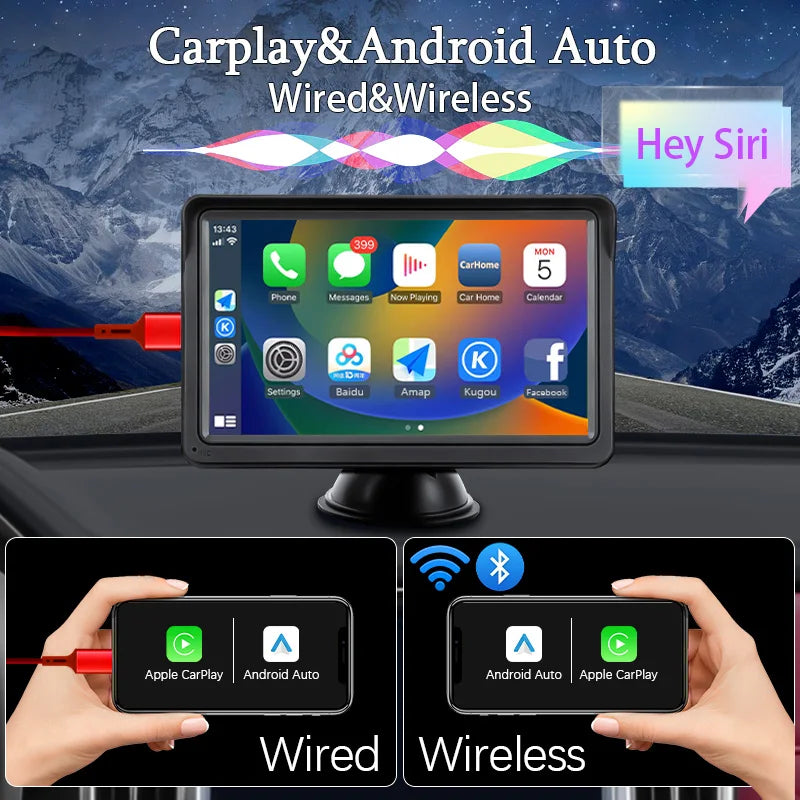 7inch Portable CarPlay Android Auto Car Radio Multimedia Video Player